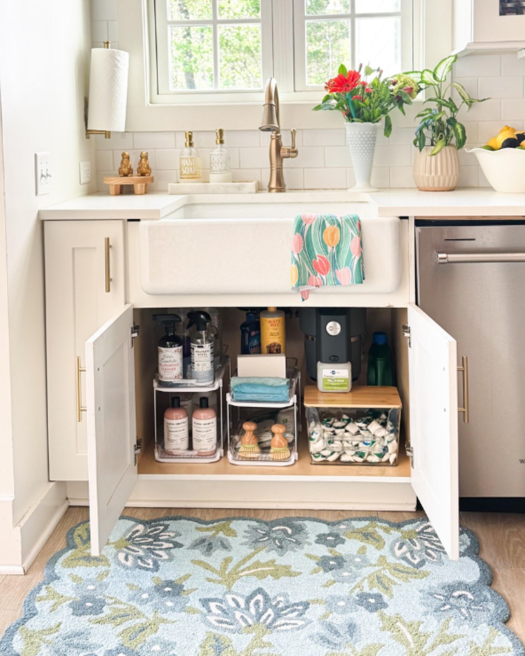Organized household storage solution in a bright modern kitchen