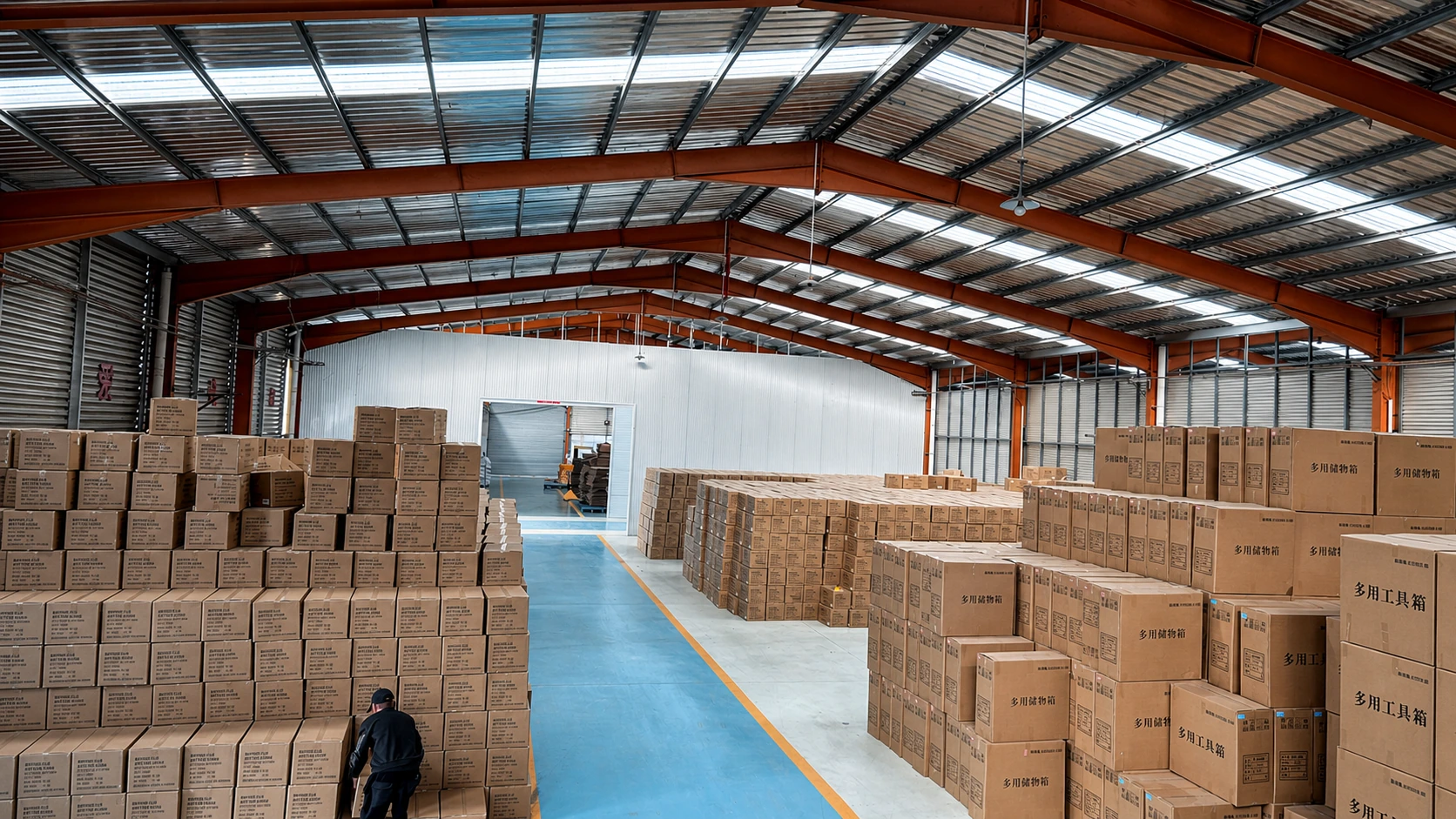 Large organized Senrun warehouse with packed goods ready for global delivery